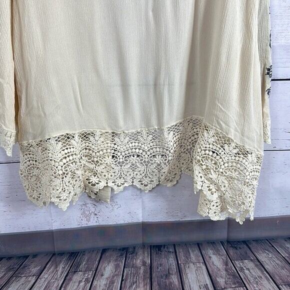 Skies are Blue Cardigan Sweater Womens XL Ivory Navy Embroidered Lace Cottage - Picture 7 of 10